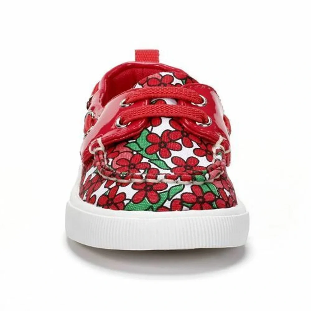 NEW‎ Jumping Beans Baby Girls Slip On Canvas Bright Pink Flower Boat Shoes 2T